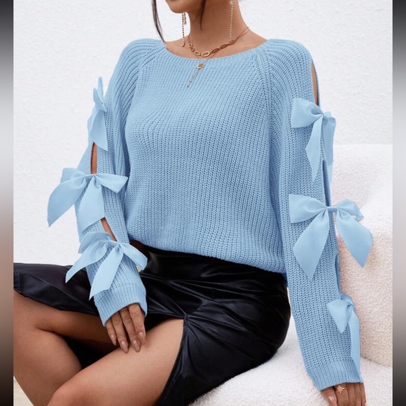 Classic Bow Cut Out Long Sleeve Sweater Top Holiday Christmas  Black - Picture 10 of 16